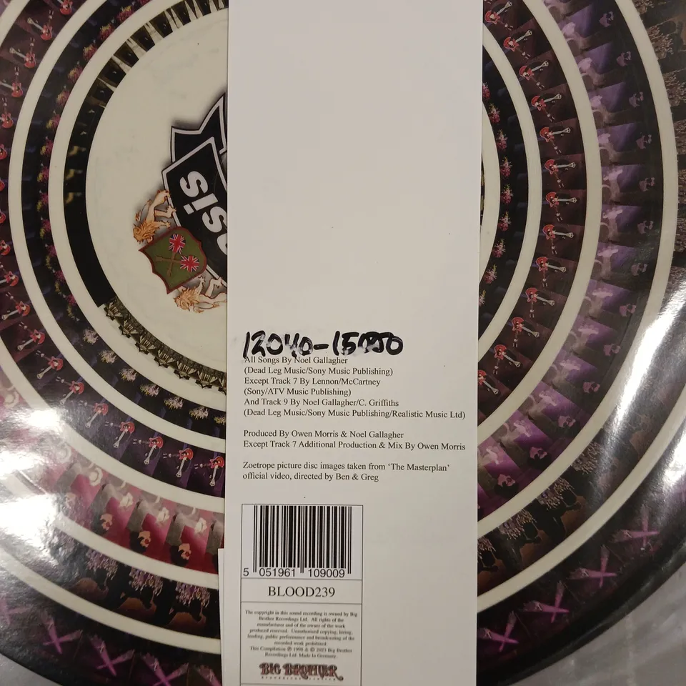 OASIS THE MASTERPLAN LIMITED EDITION 25TH ANNIVERSARY ZOETROPE PICTURE DISC VINYL 