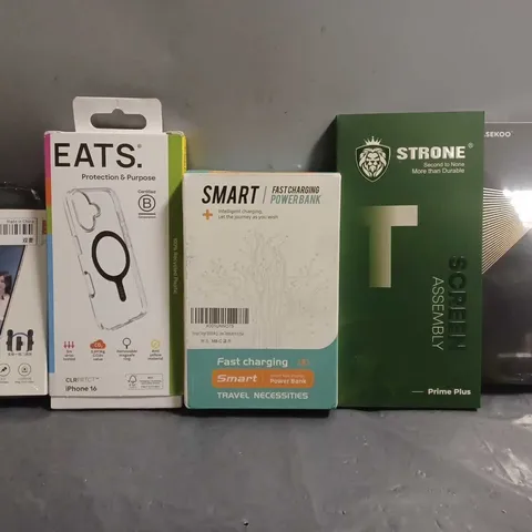 APPROXIMATELY 12 ASSORTED ITEMS TO INCLUDE -  SMART FAST CHARGING POWER BANK , EATS IPHONE 16 , STRONE PRIME PLUS ETC