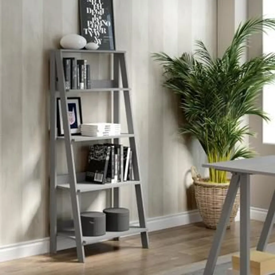 BRAND NEW BOXED WALKER EDISON STOCKHOLM WOODEN 4-TIER BOOKSHELF IN GREY (1 BOX)