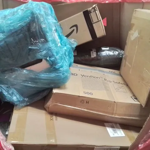 PALLET CONTAINING VARIOUS ASSORTED BOXED HOUSEHOLD ITEMS TO INCLUDE: CAMPING TENT, NEEDLE PROTECTED IV CANNULA, BABY PLAYPEN AND LOTS MORE UNMARKED BOXED ITEMS 