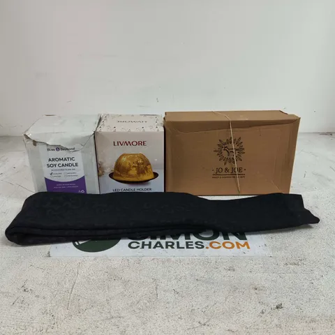 BOX OF APPROXIMATELY 20 ASSORTED ITEMS TO INCLUDE TAMSY LEGGINS, AROMATIC SOY CANDLE, JO AND JOE FOOTWEAR, LED CANDLE HOLDER ETC