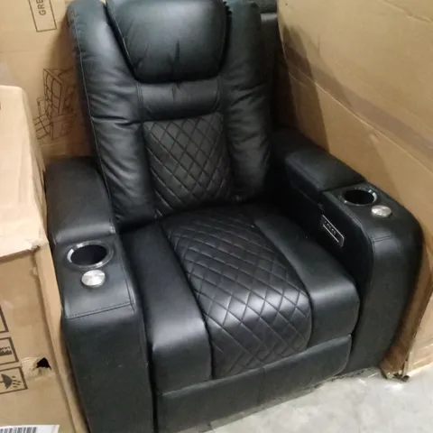 DESIGNER FAUX LEATHER POWER RECLINER CHAIR WITH CUPHOLDERS - BLACK 