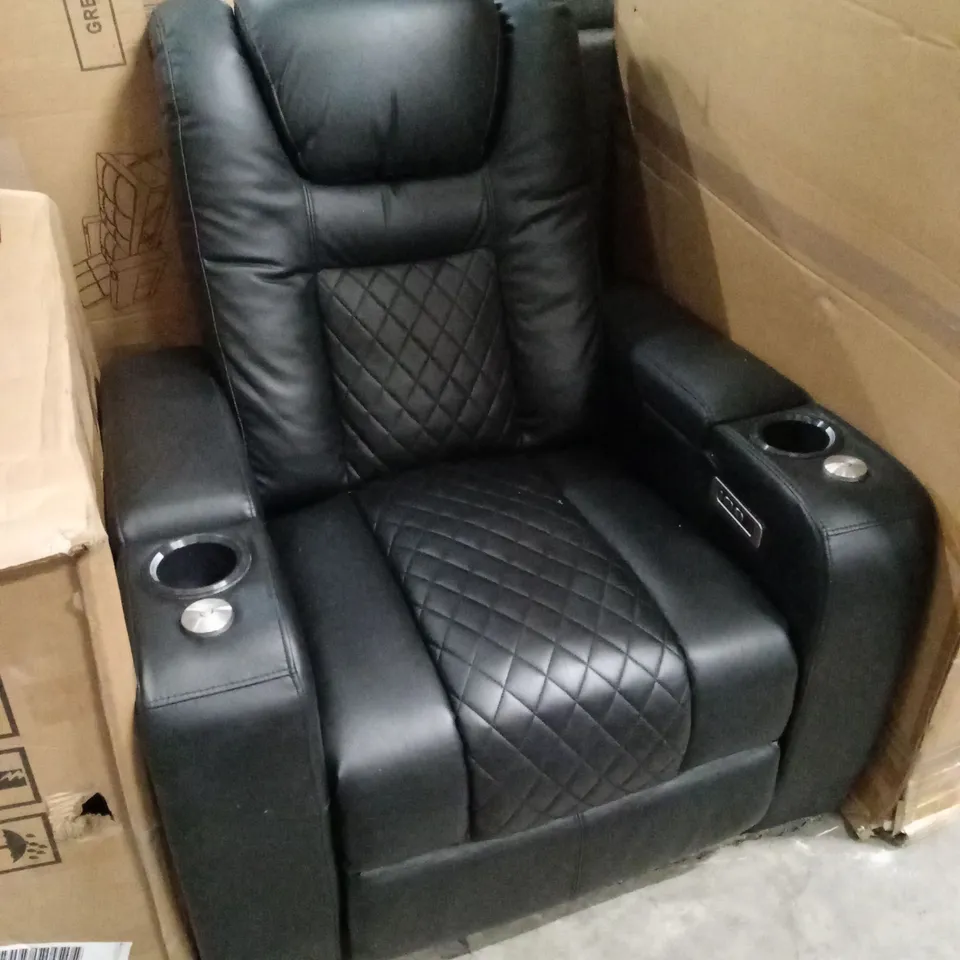 DESIGNER FAUX LEATHER POWER RECLINER CHAIR WITH CUPHOLDERS - BLACK 