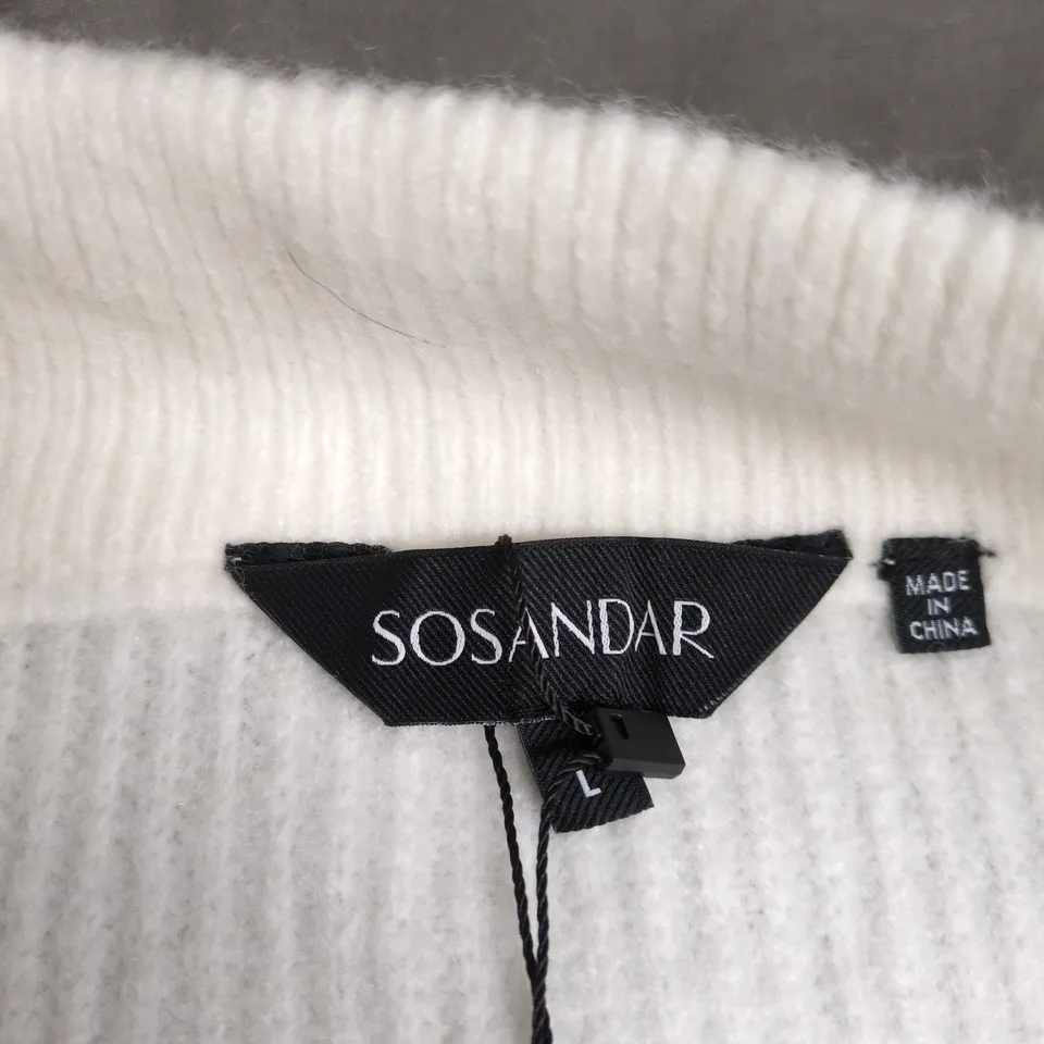 SOSANDAR STRIPED ZIP-NECK JUMPER, WHITE & GREY, UK SIZE L