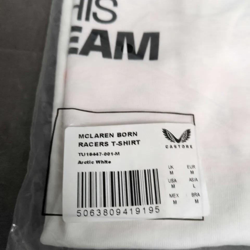 CASTORE MCLAREN BORN RACERS T-SHIRT – WHITE, UK M (EUR M)