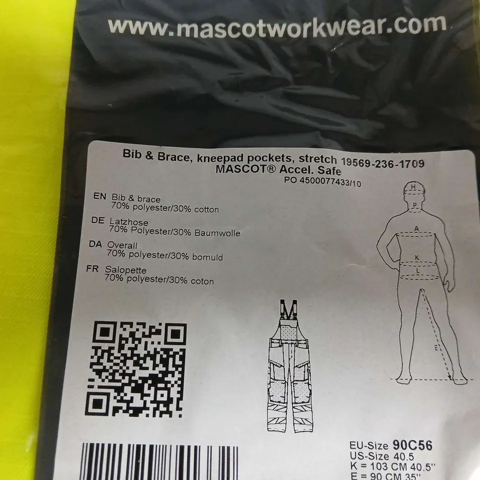 SEALED MASCOT WORKWEAR ACCELERATE SAFE 19569-236-1709 BIB & BRACE, KNEEPAD POCKETS, STRETCH HI-VIS EU SIZE 90C56