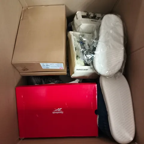 BOX OF APPROXIMATELY 10 PAIRS OF ASSORTED SHOES IN VARIOUS COLOUR, STYLES AND SIZES