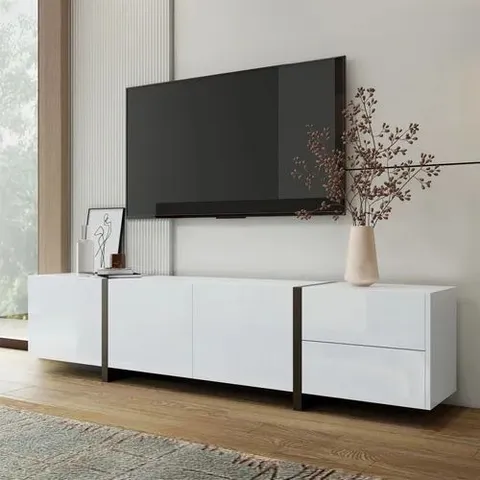 BOXED MODERN HIGH GLOSS TV STAND // BLACK AND WHITE 170CM MEDIA UNIT