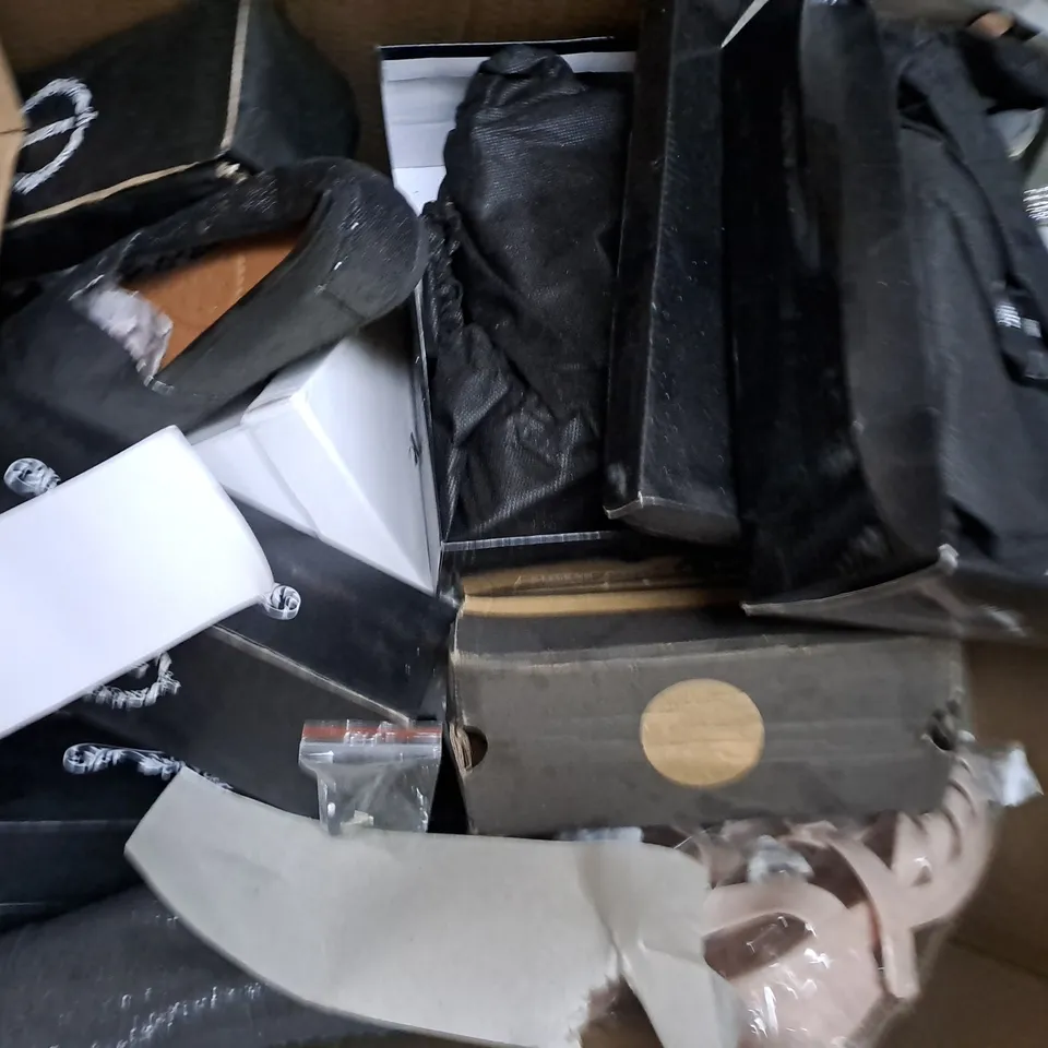 BOX OF APPROXIMATELY 10 ASSORTED PAIRS OF SHOES IN VARIOUS COLOURS, STYLES, AND SIZES