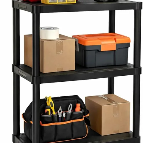 BOXED 3 TIER BLACK PLASTIC HEAVY DUTY SHELVING RACKING STORAGE UNIT