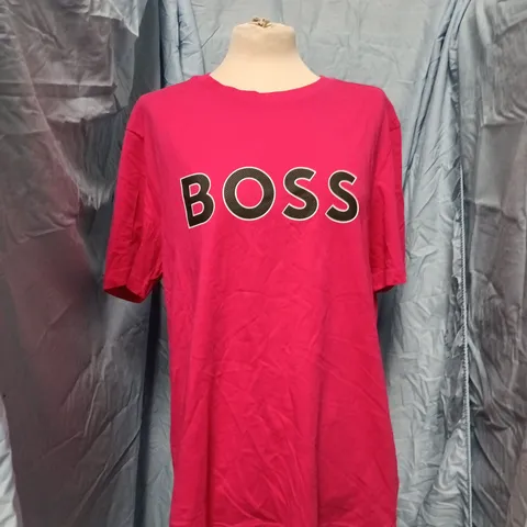 HUGO BOSS PINK T-SHIRT WITH BOSS LOGO - UK SIZE L (INT L)