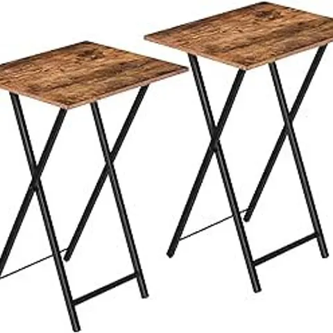 BOXED HOOBRO SIDE TABLE, FOLDING TABLES (SET OF 2) - RUSTIC BROWN (1 BOX)