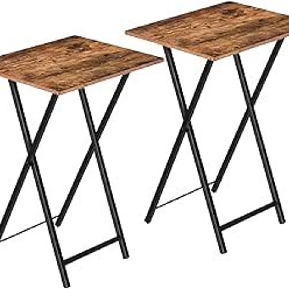 BOXED HOOBRO SIDE TABLE, FOLDING TABLES (SET OF 2) - RUSTIC BROWN (1 BOX)