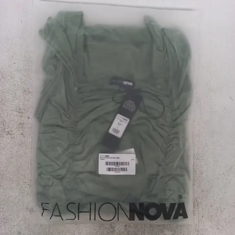 BAGGED FASHION NOVA SOLEIL SQUARE NECK MIDI DRESS IN OLIVE SIZE LARGE