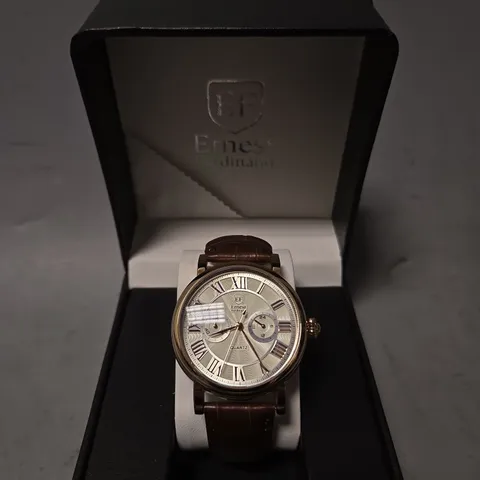 BOXED ERNEST FERDINAND QUARTZ WHITE DIAL MENS WATCH