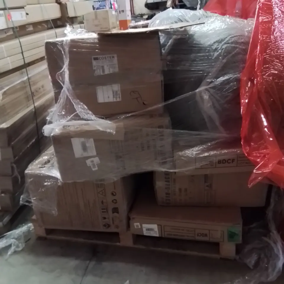 PALLET OF ASSORTED HOUSEHOLD GOODS AND PRODUCTS TO INCLUDE;OFFICE CHAIR,BENCH