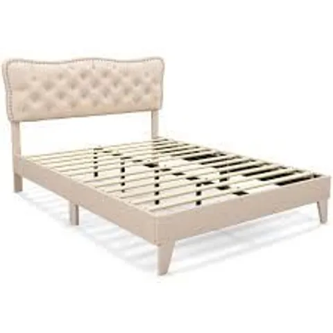 BOXED COSTWAY DOUBLE SIZE BED FRAME WITH BUTTON TUFTED HEADBOARD