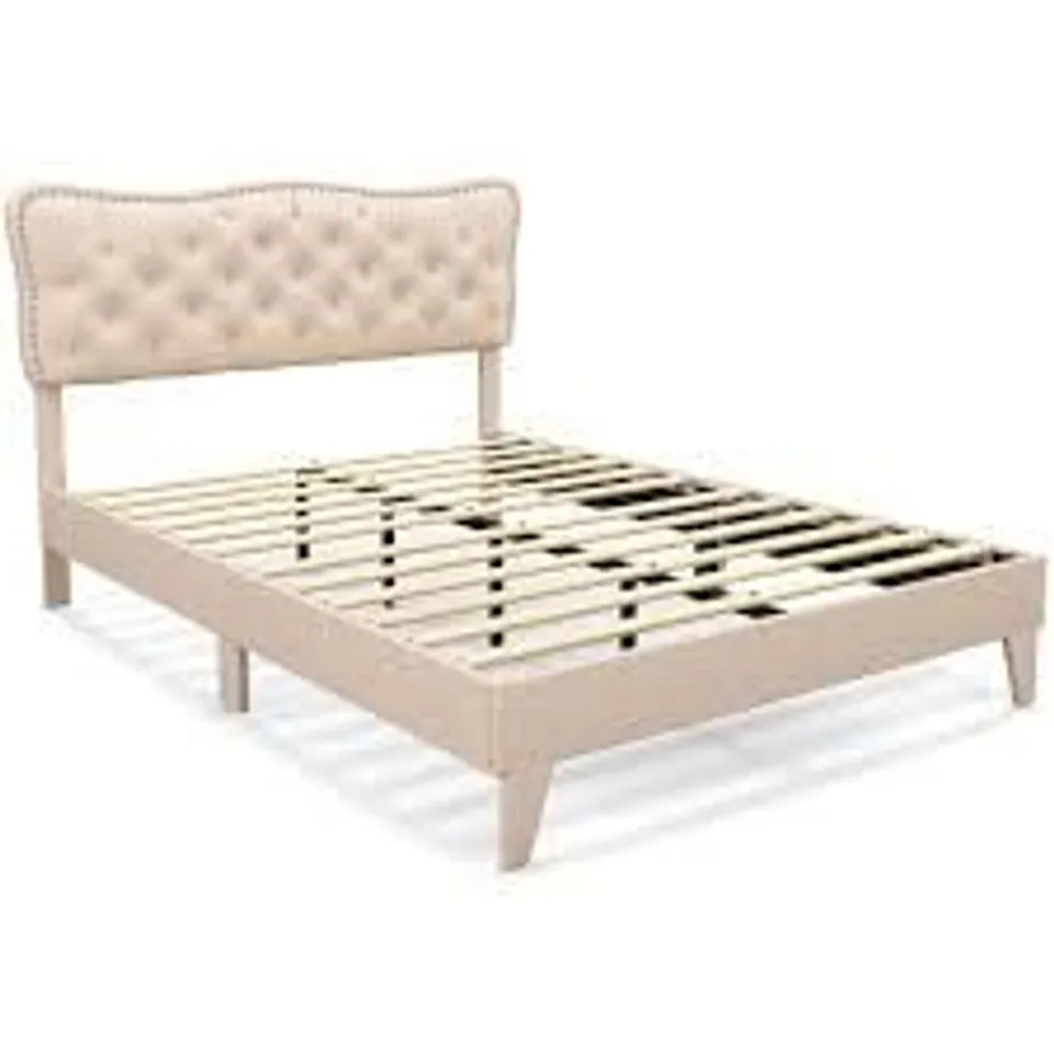 BOXED COSTWAY DOUBLE SIZE BED FRAME WITH BUTTON TUFTED HEADBOARD