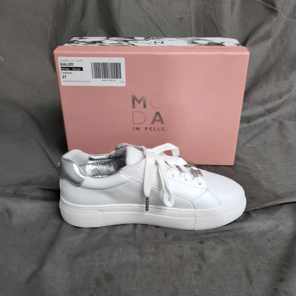 MODA IN PELLE BALIZE WHITE & SILVER LEATHER TRAINERS – UK4 (EU37)