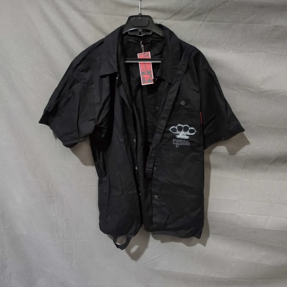 CRIMINAL DAMAGE BLACK SHORT-SLEEVE SHIRT – SIZE L