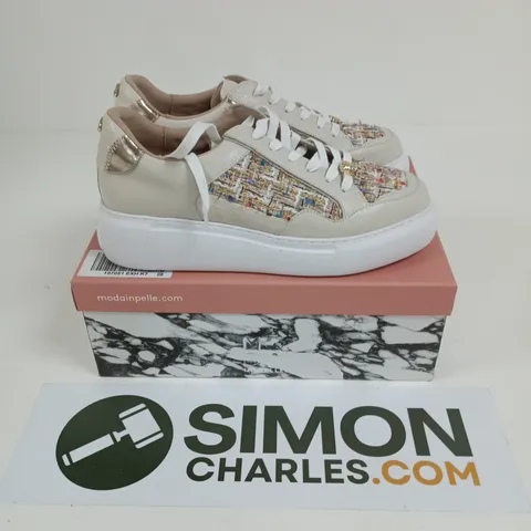 BOXED PAIR OF MODA IN PELLE AVABELLE DOUBLE LACE TRAINERS IN MUTLI TEXTILE - SIZE 40