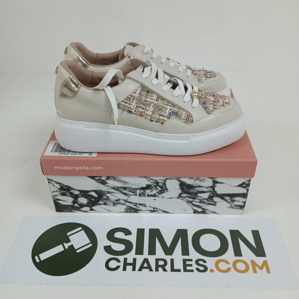 BOXED PAIR OF MODA IN PELLE AVABELLE DOUBLE LACE TRAINERS IN MUTLI TEXTILE - SIZE 40