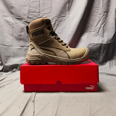 BOXED PAIR OF PUMA CONQUEST STONE HIGH BOOTS IN TAN SIZE UK 7