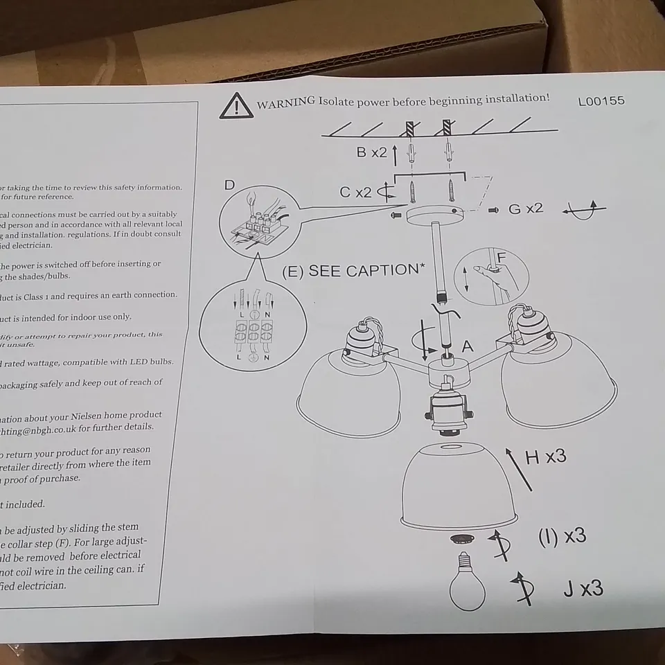 BOXED 3-LIGHT SHADED CHANDELIER 