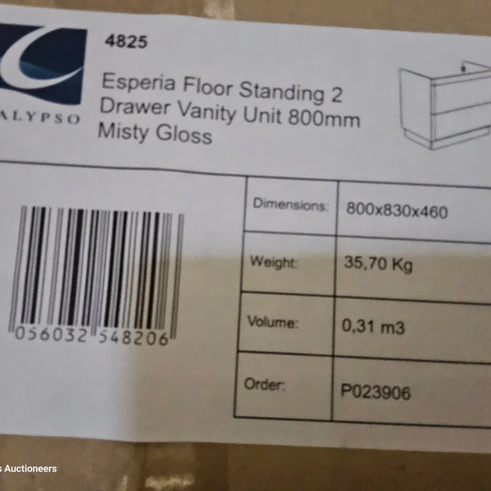 PALLET TO CONTAIN FIVE BOXED ESPERIA FLOOR STANDING 2 DRAWER VANITY UNITS 800mm MISTY GLOSS