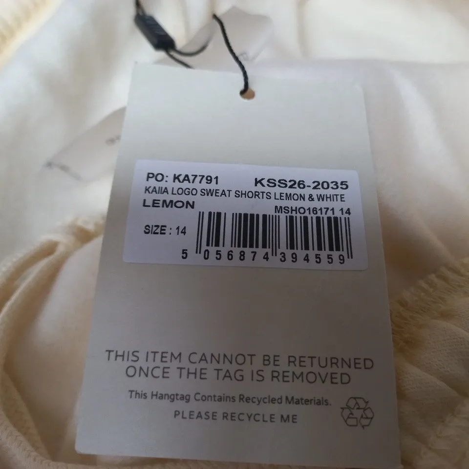 KAIIA LOGO SWEAT SHORTS – LEMON & WHITE, UK 14