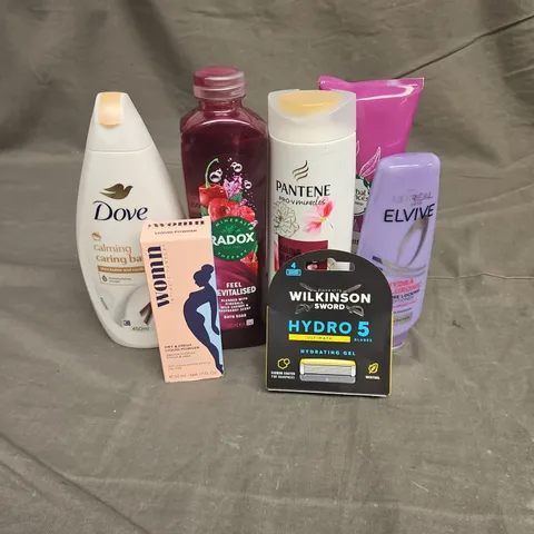 APPROXIMATEY 20 HEALTH AND BEAUTY PRODUCTS TO INCLUDE - DOVE MOISTURISING CREAM - KERASTASE FORTIFYING HAIR MASK - WILKINSON SWORD BLADE PACK - ETC