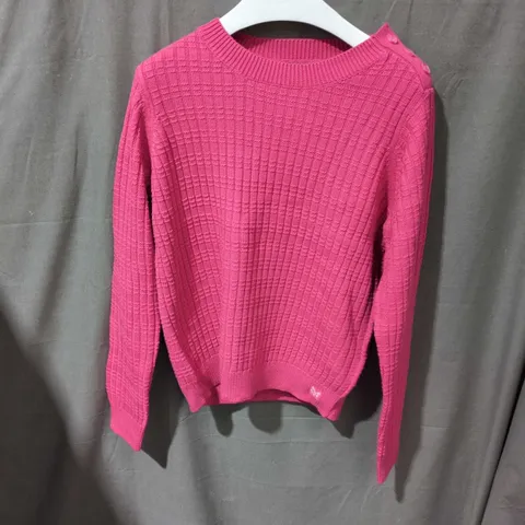 PINK WAFFLE-KNIT WOMEN'S JUMPER WITH SHOULDER BUTTON DETAIL SIZE 14