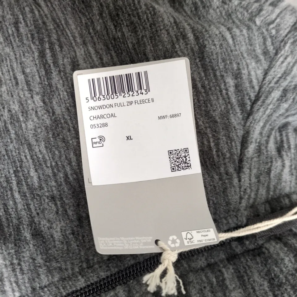 MOUNTAIN WAREHOUSE SNOWDON FULL ZIP FLEECE II – CHARCOAL, XL