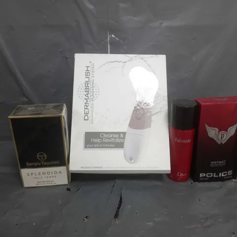 BOX OF APPROXIMATELY 6 ASSORTED HEALTH & BEAUTY ITEMS TO INCLUDE - DERMABRUSH ADVANCED CLEANSING SYSTEM , DIOR FAHRENHEIT , POLICE INSTINCT ETC