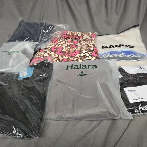 BOX OF ASSORTED CLOTHING ITEMS IN VARIOUS COLOURS, STYLE AND SIZES