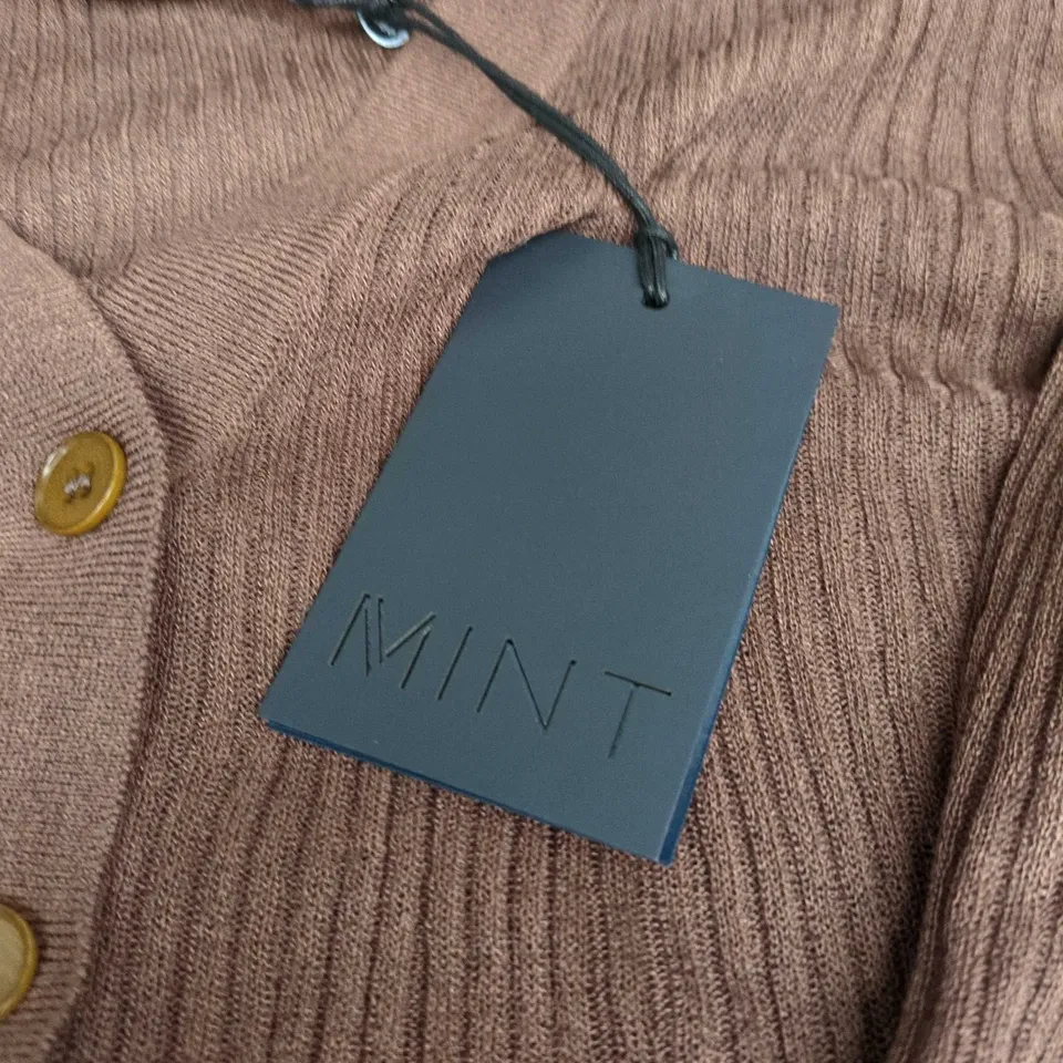 MINT VELVET SHEER COLLAR KNIT SHIRT IN BROWN SIZE M