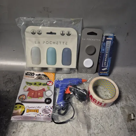 APPROXIMATELY 15 HOUSEHOLD ITEMS TO INCLUDE REPAIR KIT, GLUE GUN, FRAGILE TAPE ETC 