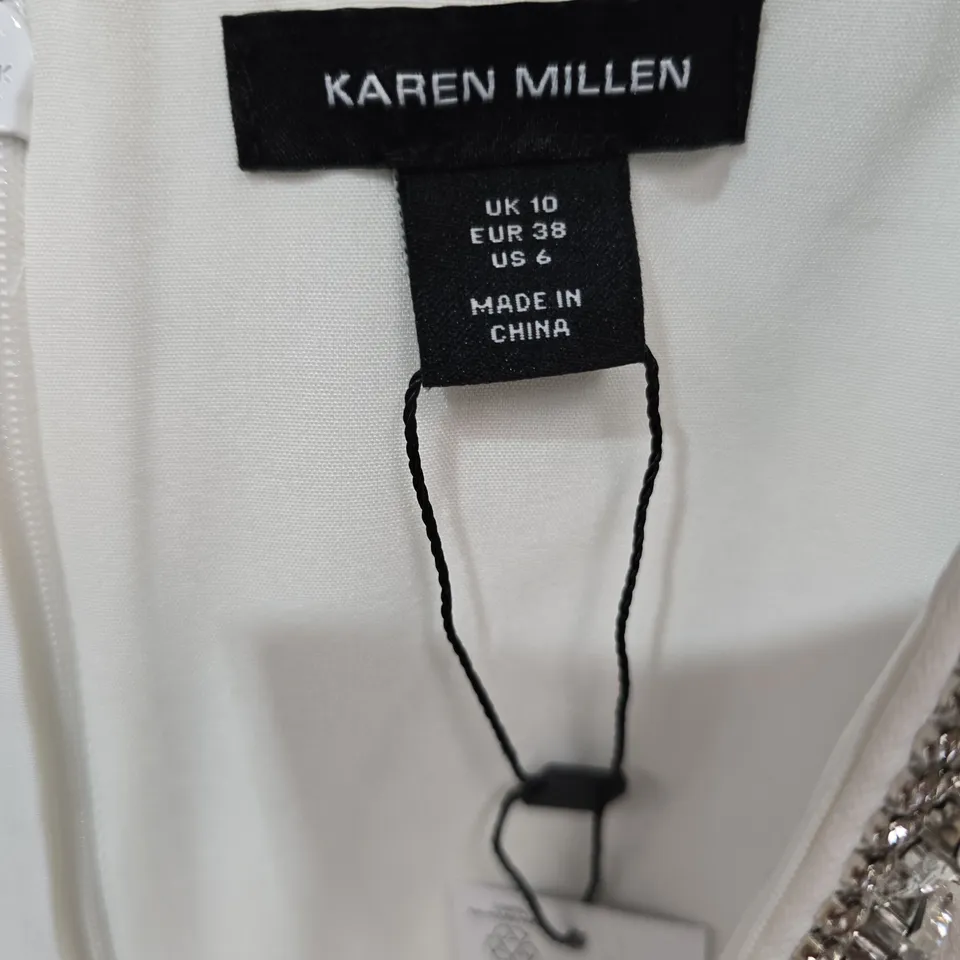 KAREN MILLEN WHITE EMBELLISHED DRESS, UK 10 (EUR 38, US 6)