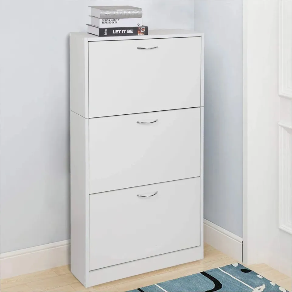 BOXED 18 PAIR FLIP DOWN SHOE STORAGE - WHITE (1 BOX)