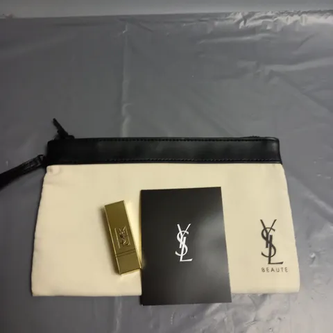 YVES SAINT LAURENT BEAUTE COSMETICS BAG WITH A TRAVEL SIZE LIPSTICK