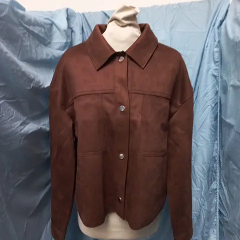 NEW LOOK SUEDETTE JACKET – WOMEN’S, UK 14 (EU 42) – BROWN