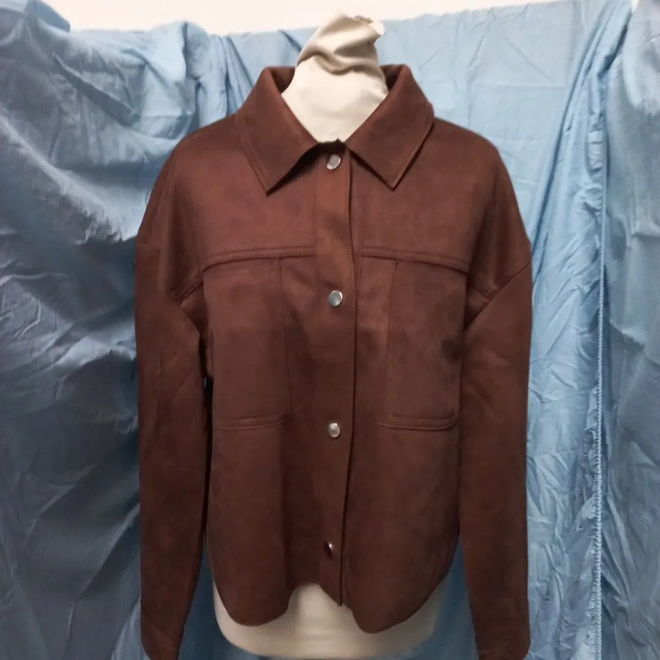 NEW LOOK SUEDETTE JACKET – WOMEN’S, UK 14 (EU 42) – BROWN