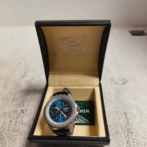WINGMASTER LONDON WRISTWATCH – STAINLESS STEEL CASEBACK, LEATHER STRAP (BOXED)