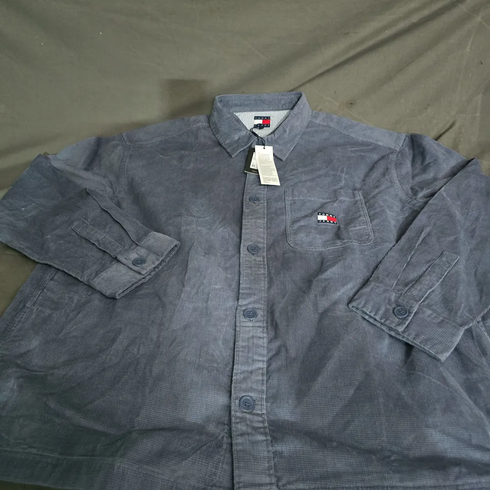 TOMMY HILFIGER CORD OVERSHIRT – NAVY CORD, CHEST LOGO PATCH, UK SIZE XXL