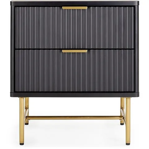 BOXED CORA 2 DRAWER BEDSIDE CHEST - BLACK/BRASS (1 BOX) - COLLECTION ONLY 