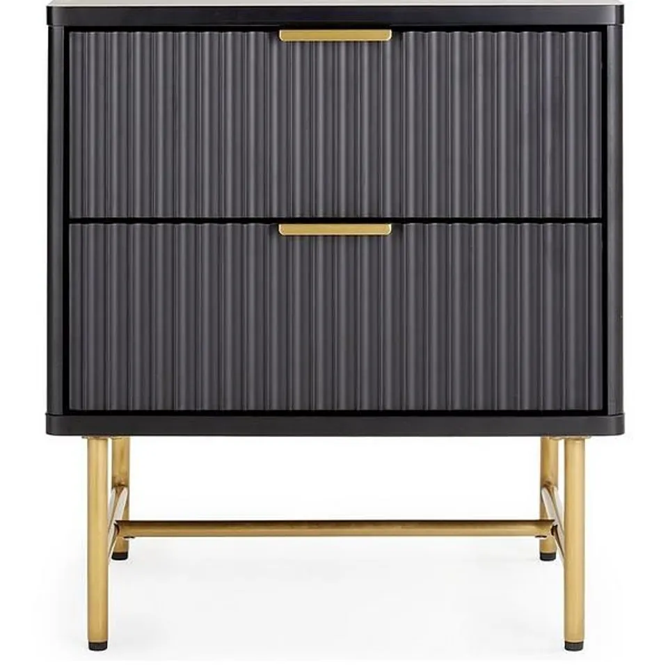 BOXED CORA 2 DRAWER BEDSIDE CHEST - BLACK/BRASS (1 BOX) - COLLECTION ONLY  RRP £109