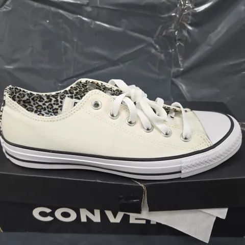 BOXED PAIR OF CONVERSE ANIMAL PRINT SOLE TRAINERS IN CREAM - UK 7