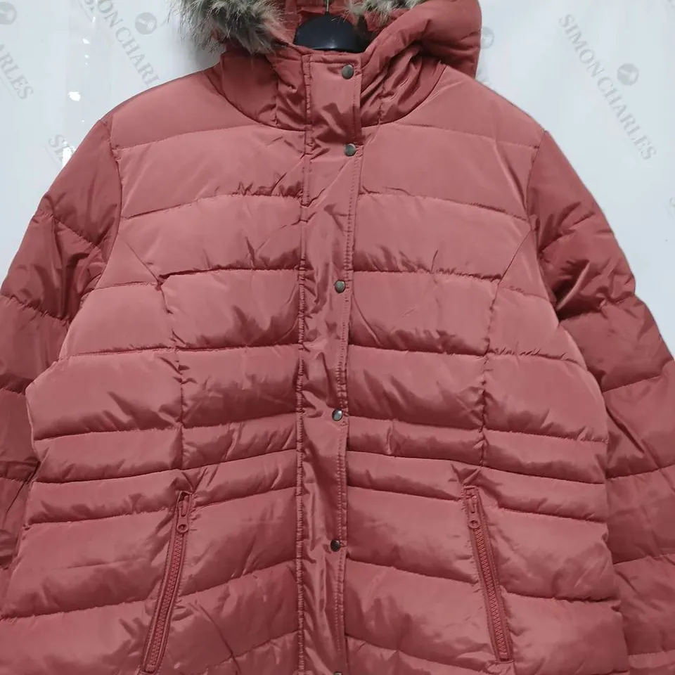 HYPE SHORT LENGTH COAT WIYH FUR HOOD IN ROSY - SIZE 18