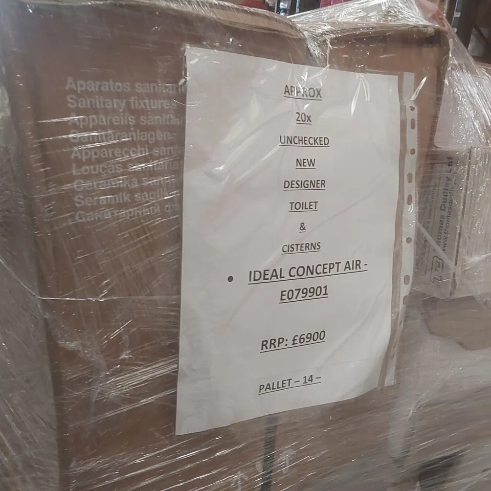 PALLET CONTAINING APPROXIMATELY 20x DESIGNER TOILETS & CISTERNS