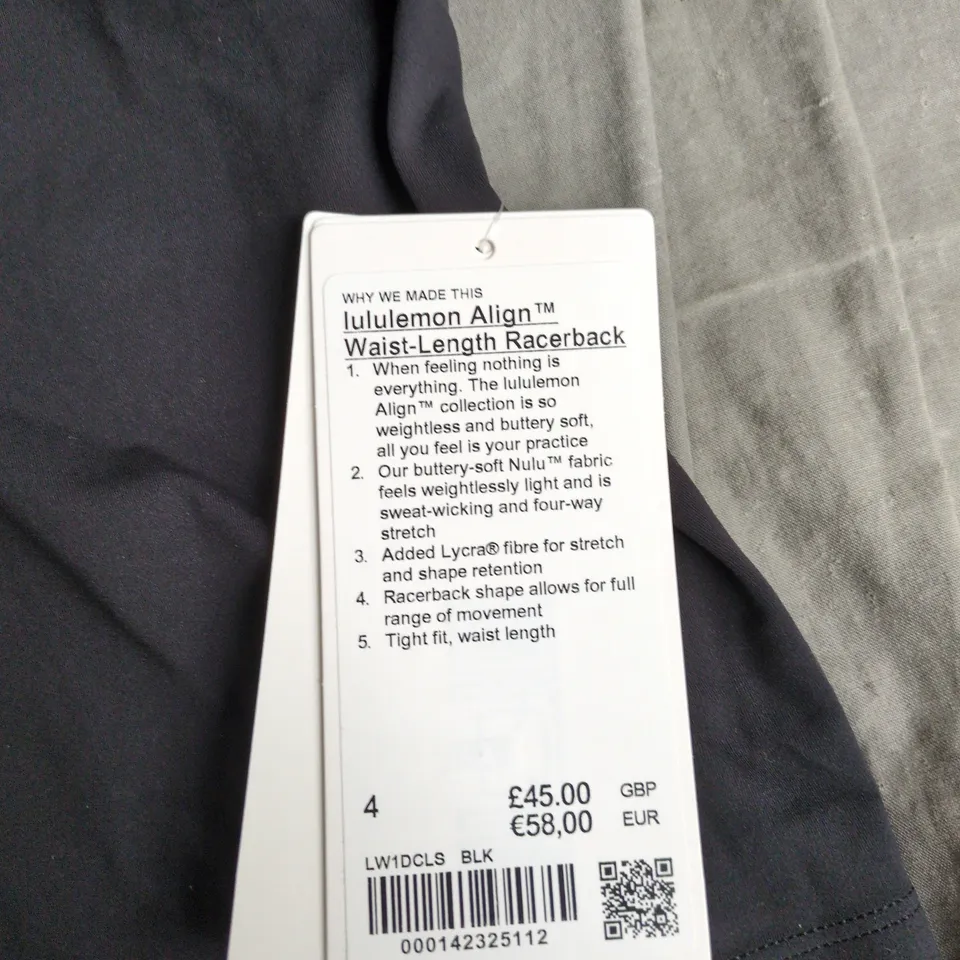 LULULEMON ALIGN WAIST-LENGTH RACERBACK TANK TOP – WOMEN, BLACK, UK 8 (US 4)